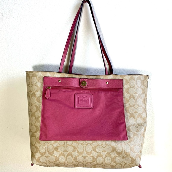 SOLD Coach Town Tote Pink Rose & Beige Signature Bag Purse F76637 - Picture 14 of 16